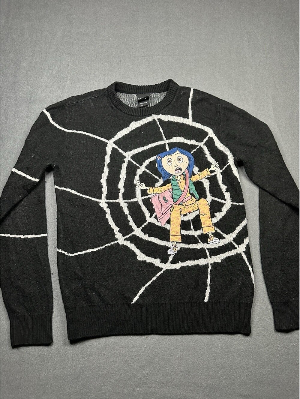 Coraline Laika Unisex Size S Black Spiderweb Crewneck Pullover Sweater